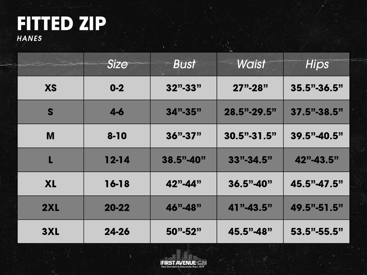Fitted Hanes zip hoodie size chart
XS = 0-2
S = 4-6
M = 8-10
L = 12-14
XL = 16-18
2XL = 20-22
3XL = 24-26

recommend sizing up 1 level