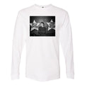 White long-sleeve shirt with an Alec Soth photo of a person outside First Avenue between two stars.