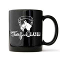 Classic black coffee mug with Turf Club logo in white