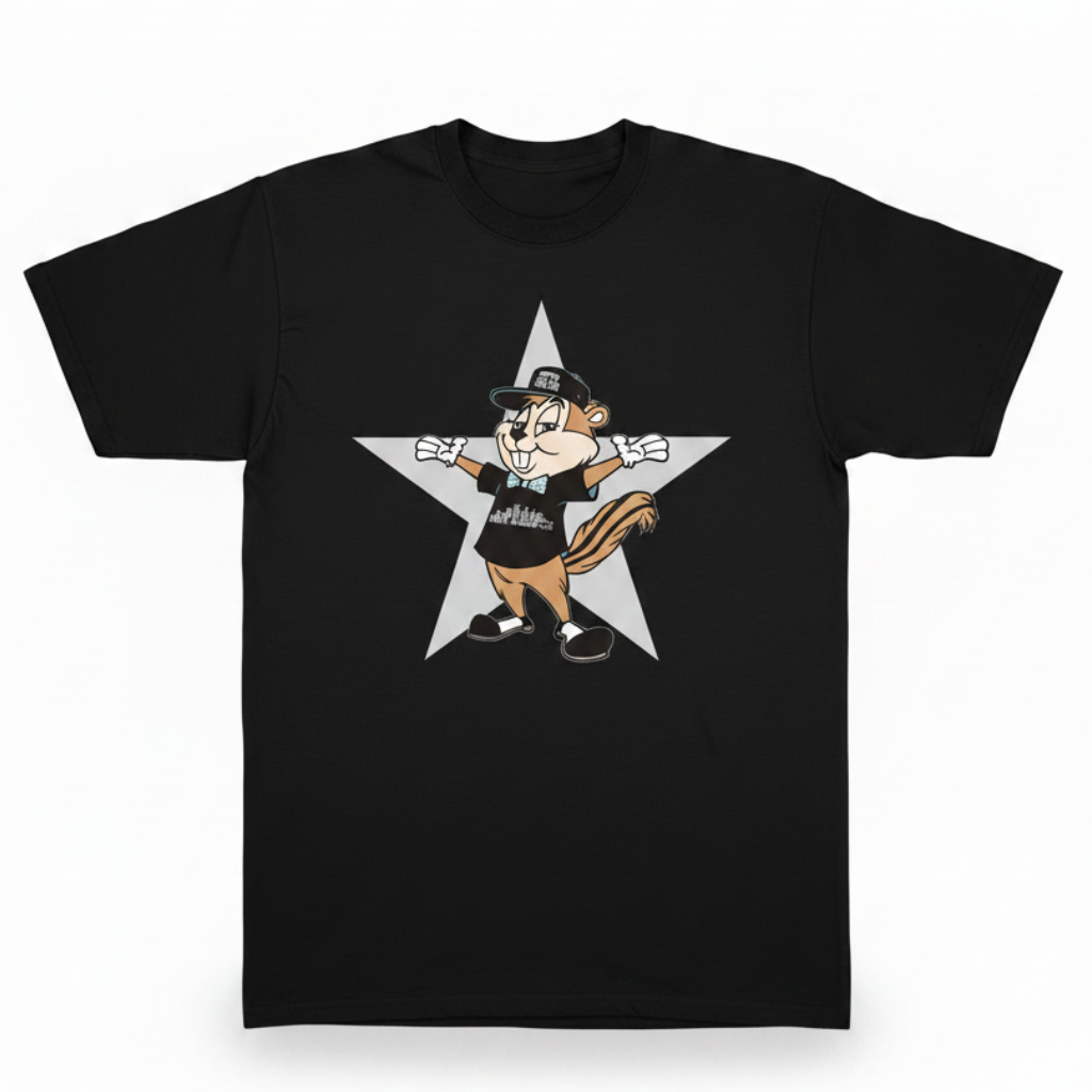 Fairchild Gopher Tee - black tee with State Fair mascot Fairchild on it. He's wearing a First Avenue t-shirt and a MN State Fair hat. 