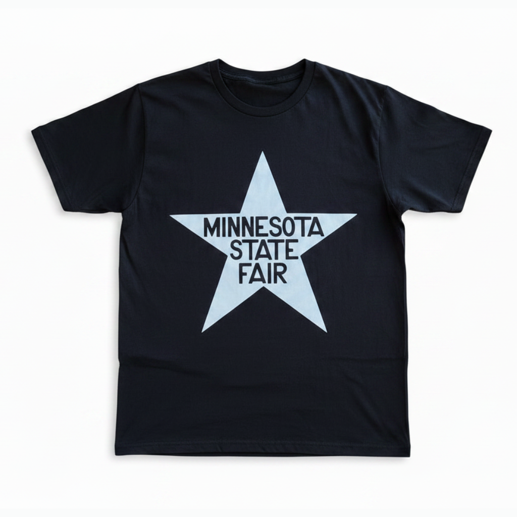 MN State Fair Tee - A black tee with a silver star that says "Minnesota State Fair"
