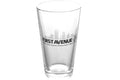 A clear pint glass featuring skyline of Minneapolis with the text 'FIRST AVENUE & 7th St Entry' and 'Downtown Danceteria Since 1970' on the front