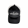 Trucker Hat in black (front) and white (mesh back) with the First Avenue logo embroidered in white on the front.