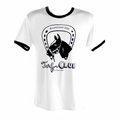 Turf Club Ringer Tee in white with black around the neckline and arms. Turf Club logo in black on the front.